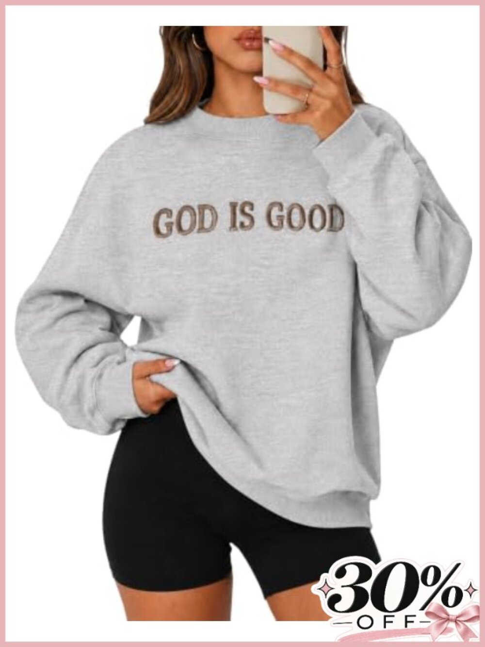Oversized Christian Sweatshirt Embroidered God Is Good Fleece Pullover